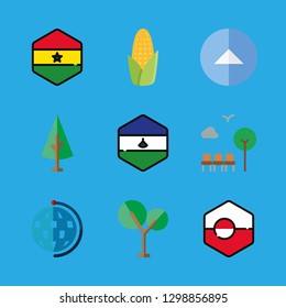 environment icons set with ghana, triangle and tree vector set