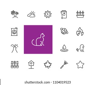 Environment icons. Set of  line icons. Star, palm, volcano. Nature concept. Vector illustration can be used for topics like ecology, ecosystem