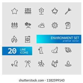 Environment icons. Set of  line icons. Star, palm, volcano. Nature concept. Vector illustration can be used for topics like ecology, ecosystem