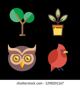 environment icons set with owl, tree and plant vector set