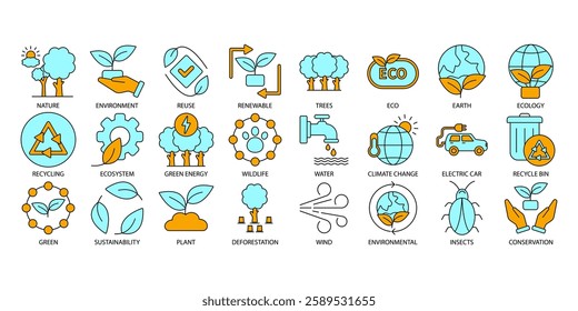 Environment icons set . Environment pack symbol vector elements for infographic web