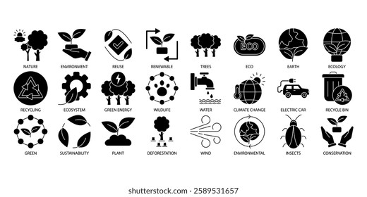 Environment icons set . Environment pack symbol vector elements for infographic web