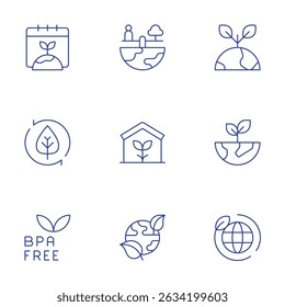 Environment icons set. Thin Line style, editable stroke. bpa free, environment, eco, eco house, plant, sustainable.