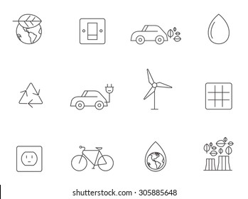 Environment icons in thin outlines. Go green, alternative energy source.
