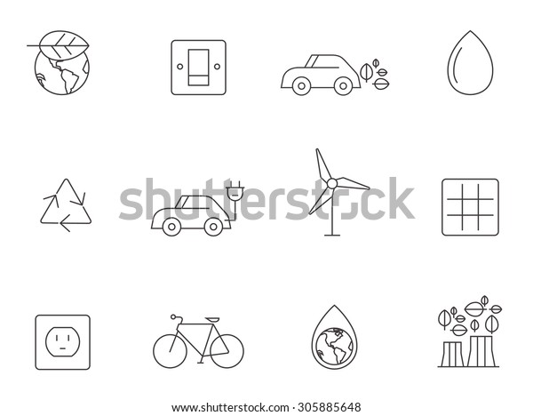 Environment icons in thin outlines. Go green,\
alternative energy\
source.