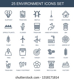 environment icons. Trendy 25 environment icons. Contain icons such as elephant, trash bin, beetle, rake, eco house, sprout plants, flower. environment icon for web and mobile.