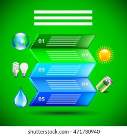 Environment inforgaphics. Colorful folded paper and ecology icons, green background