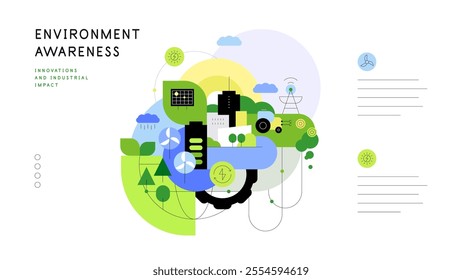 Environment. Innovations and renewable energy sources. Flat illustration, infographic slide template. Vector file.