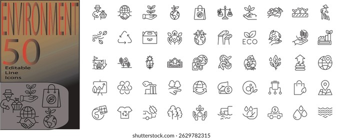 Conjunto de iconos editable de línea de entorno. Trazo editable. Ilustración vectorial