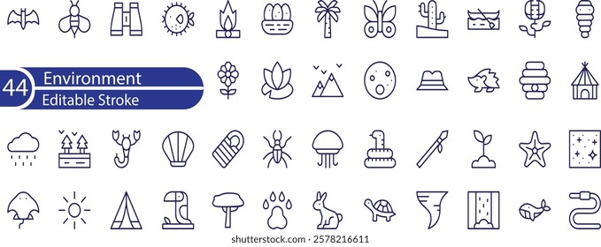 Environment Line Editable Icons set. Vector illustration in modern thin line style of nature related icons , plants, insects, animals, and more.