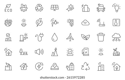 Environment line icon set. Containing recycling, plant, nature, eco, earth, green energy, trees, ecology and more collection