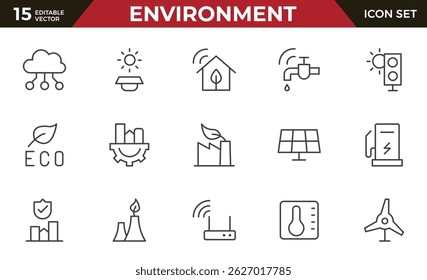 Environment line icon set. Containing recycling, plant, nature, earth, green energy, trees, ecology and more collection.