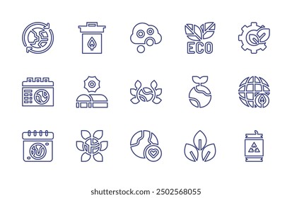 Environment line icon set. Editable stroke. Vector illustration. Containing growth, ecofriendly, sustainable, calendar, greenhouseeffect, worldday, world, earth, recyclecan.