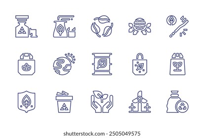 Environment line icon set. Editable stroke. Vector illustration. Containing biodegradable, environmentprotection, ecofuel, windpower, garbage, worldoceansday, reusable, eco.