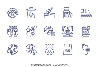 Environment line icon set. Editable stroke. Vector illustration. Containing global, world, planetearth, recycle, bio, ecologic, environmentalprotection, marinedebris.