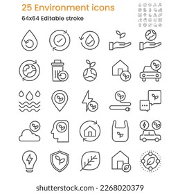 Environment line icons. 64x64 editable stroke