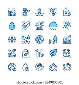 Environment line icons. Blue color. Vector line icons set