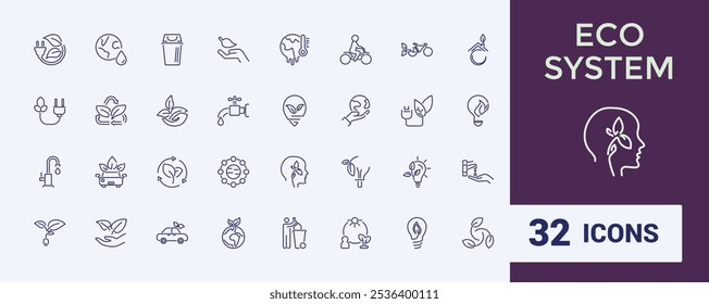 Environment line web icon set. Includes thin line plant, ecology, planet, recycling, natural, renewable and more. Perfect for logos and infographics. Editable vector stroke.