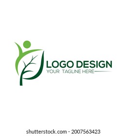 Environment logo design. One man leaf environment logo.