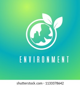 environment logo with earth and leaves symbol for green life style