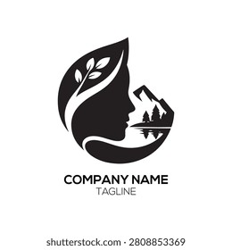 Environment logo. This graceful design features a human profile silhouette combined with a rising plant and a scenic mountain view. It symbolizes personal growth in harmony with nature and is ideal for eco-friendly lifestyle brands, wellness coaching services, botanical skincare companies, or sustainable clothing labels that prioritize natural health and outdoor living.