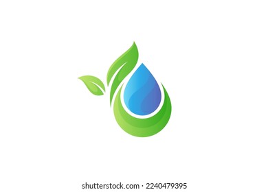 Environment logo, water drop and plant logo design template