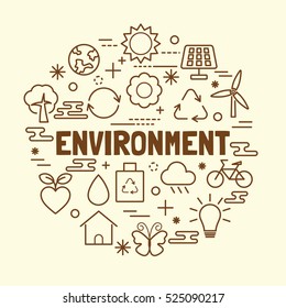 environment minimal thin line icons set, vector illustration design elements