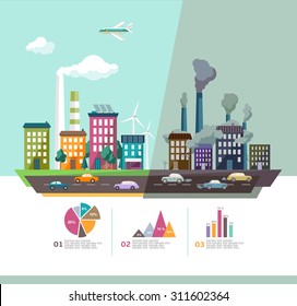 Environment of the modern city. Flat design.