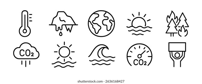 Environment,  nature linear icon set - climate, earth, and ecology symbols