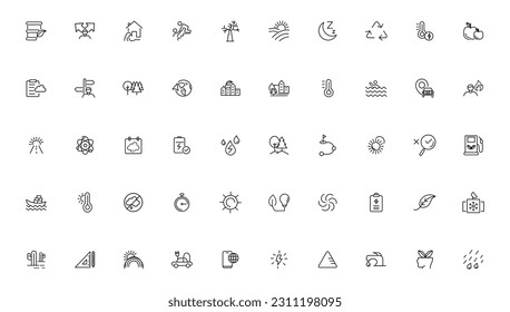 Environment and nature linear icons collection.simple outline icons collection, Pixel Perfect icons, Simple vector illustration
