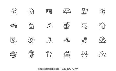 Environment and nature linear icons collection.simple outline icons collection, Pixel Perfect icons, Simple vector illustration
