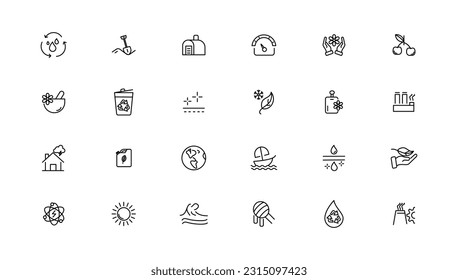 Environment and nature linear icons collection.simple outline icons collection, Pixel Perfect icons, Simple vector illustration
