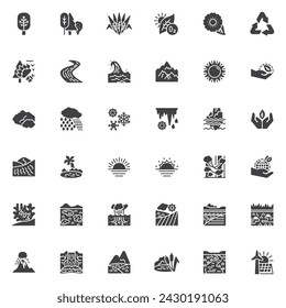 Environment and nature vector icons set, modern solid symbol collection, filled style pictogram pack. Signs, logo illustration. Set includes icons as mountain landscape, forest, river, ocean, wetland