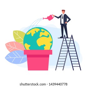 Environment planet safe care concept. Vector flat cartoon design graphic isolated illustration