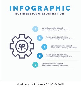 Environment, Plant, Gear, Setting Line icon with 5 steps presentation infographics Background. Vector Icon Template background