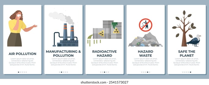 Conceito de poluição ambiental. A fabricação polui o ar, a água, a natureza e a atmosfera. Libertação de resíduos radioativos para o ambiente causa do risco radioelétrico. Planeta contaminado com atividade humana