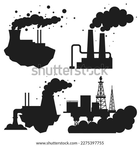 Environment pollution and ecology disaster. Factory air and water pollution. Power plant air pollution or industry factory. Smoke and air pollution. Industrial plant clouds of smoke, smog and fog