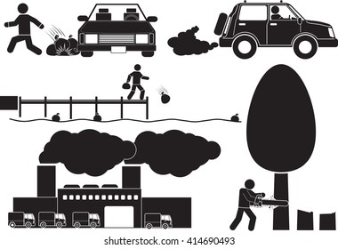 environment and pollution icon set