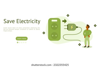 environment pollution illustration set. characters reduce energy consumption by unplugging appliance. power save concept. vector illustration.