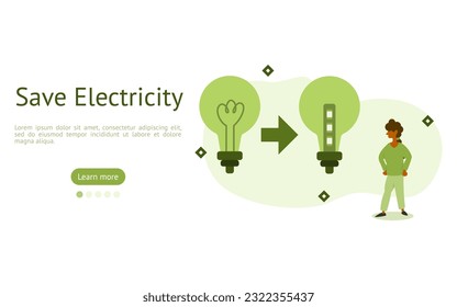 conjunto de ilustraciones de contaminación ambiental. los caracteres reducen el consumo de energía mediante el conmutador para utilizar la bombilla LED. concepto de ahorro de energía. ilustración vectorial.