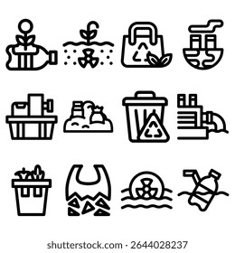 Environment Pollution Symbol with Chemical Waste Trash Garbage Boldline