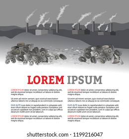 Environment pollution template. Factory with smoke coming out of chimneys. Hand drawn vector illustration. Concept of  ecology