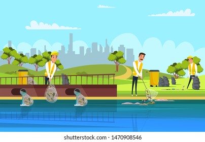 Environment preservation vector banner template. Cleaners crew, volunteers group cartoon characters. Zero waste, ecology protection poster, Eco friendly, clean city flat illustration with text space