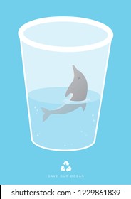 Environment protection concept dolphin dead in plastic ocean pollution vector illustration