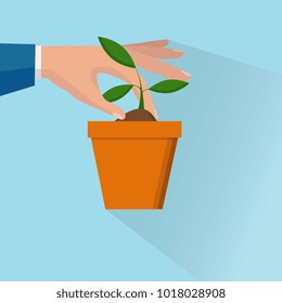 Environment protection concept. Vector illustration. Ecology concept with a plant. 
