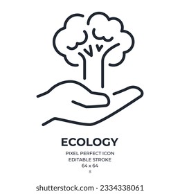 Environment protection and ecology concept editable stroke outline icon isolated on white background flat vector illustration. Pixel perfect. 64 x 64.