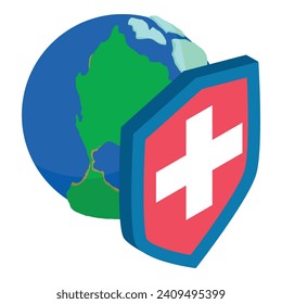 Environment protection icon isometric vector. Planet earth behind shield icon. Ecology and nature conservation concept