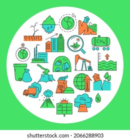 Environment protection poster in colored line style. Ecology problems banner. Vector illustration.