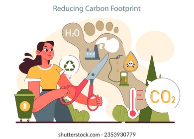 Environment protection and reduction of carbon footprint. Global strategy to reduce CO2 emissions. Pollution free and carbon neutral living goal. Flat vector illustration