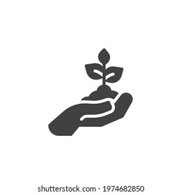 Environment protection vector icon. filled flat sign for mobile concept and web design. Hand with plant glyph icon. Symbol, logo illustration. Vector graphics